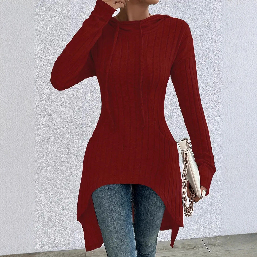Irregular Mid-length Drawstring Long-sleeve Hoodie Jacket