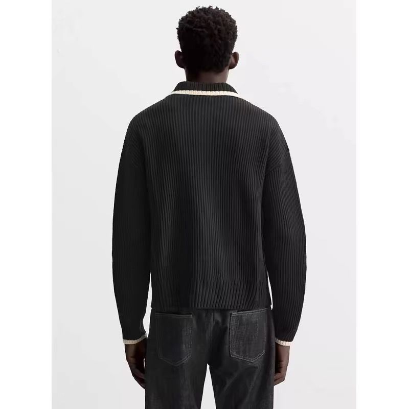 Contrast Color Fashion Zipper Sweater Men's Cardigan Jacket