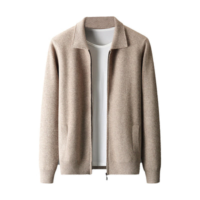 Pure Wool Cardigan Men's Knitted Turn-down Collar Coat