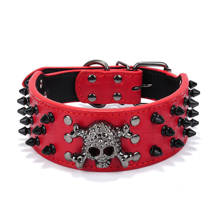 Black PU Skull Pet Collar with round head nails for dogs in multiple colors and sizes