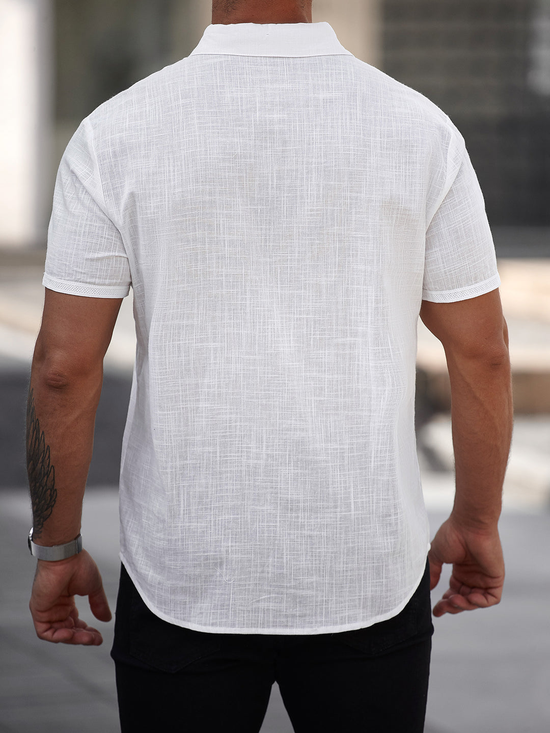 Mens Short-sleeve Cotton Shirt With A Pocket
