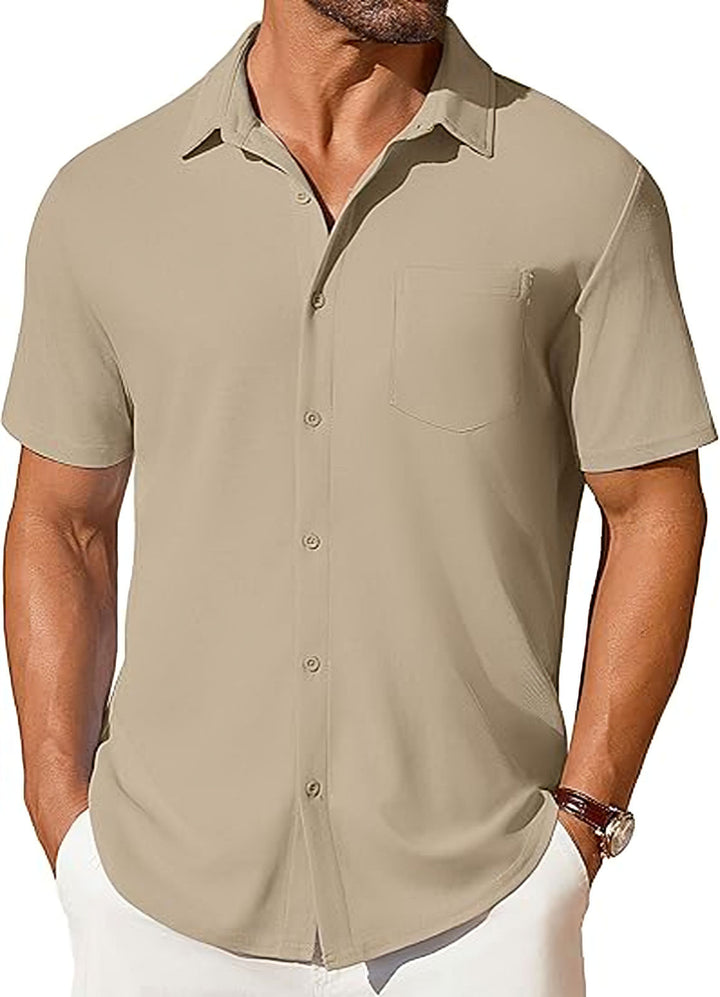 Mens Short-sleeve Button-up Wrinkle- And Crease-resistant Shirt