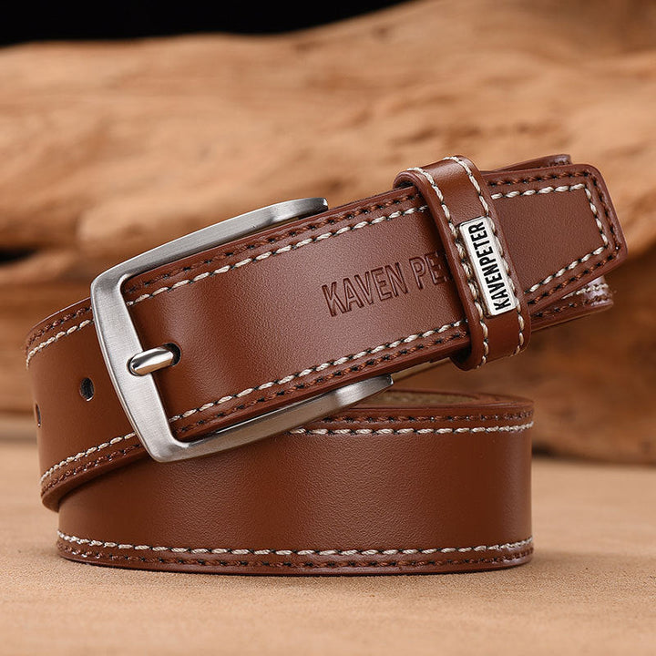 Men's simple and versatile genuine leather cowhide belt with alloy pin buckle in black and brown colors