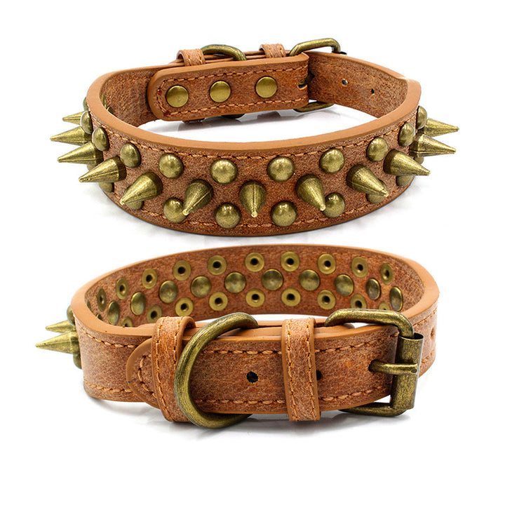 Bronze pointed rivet pet collar with PU material and zinc alloy hardware
