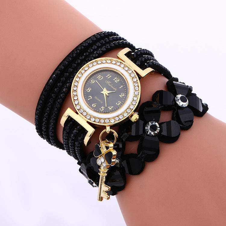 Gold crystal rhinestone bracelet watch with quartz movement and alloy case