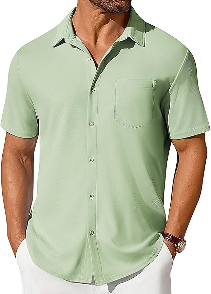 Mens Short-sleeve Button-up Wrinkle- And Crease-resistant Shirt