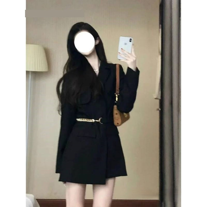 Womens Versatile Black Suit Dress For Fashion
