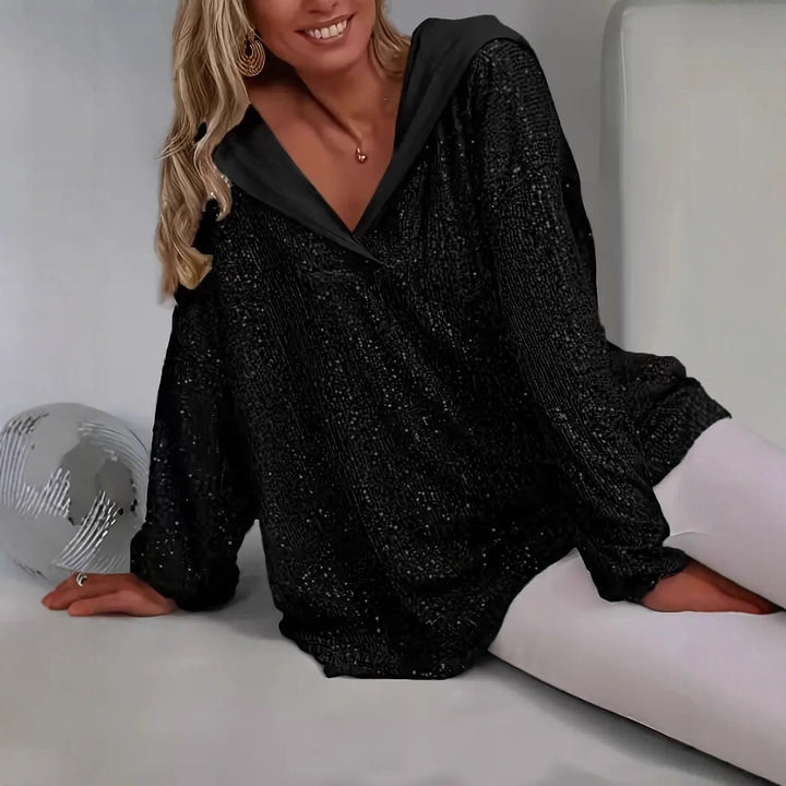 Womens Relaxed Fit Sequin Hoodie