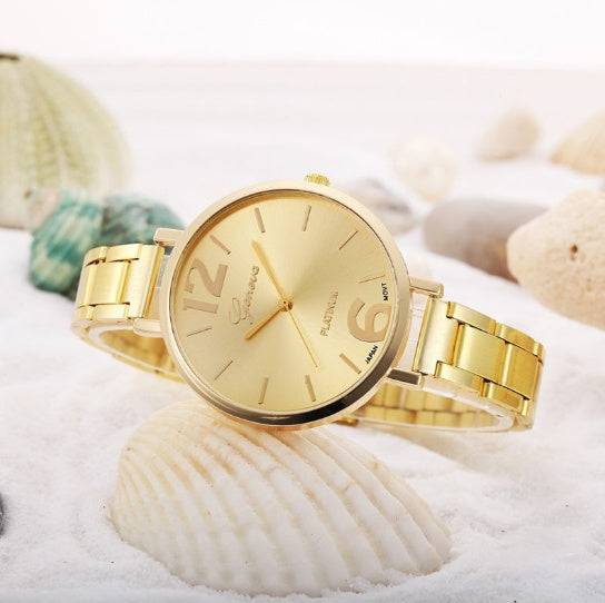 Alloy large digital quartz watch with Geneva design