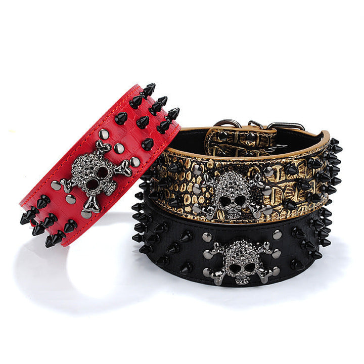 Black Skull Pet Collar with Round Head Nail Design for Dogs