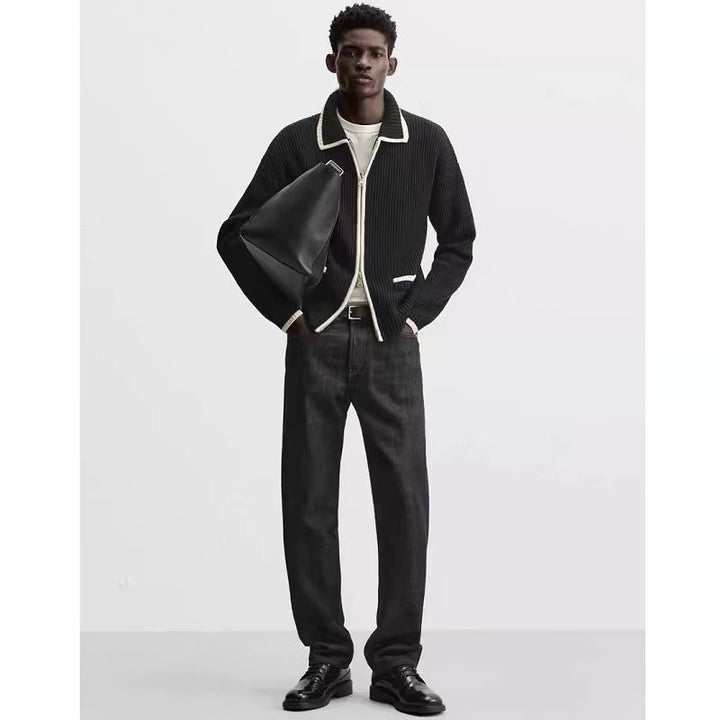 Contrast Color Fashion Zipper Sweater Men's Cardigan Jacket
