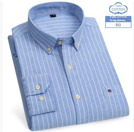 قميص رجالي متوسط ​​العمر بأكمام طويلة من القطن الخالص بنقشة مربعات