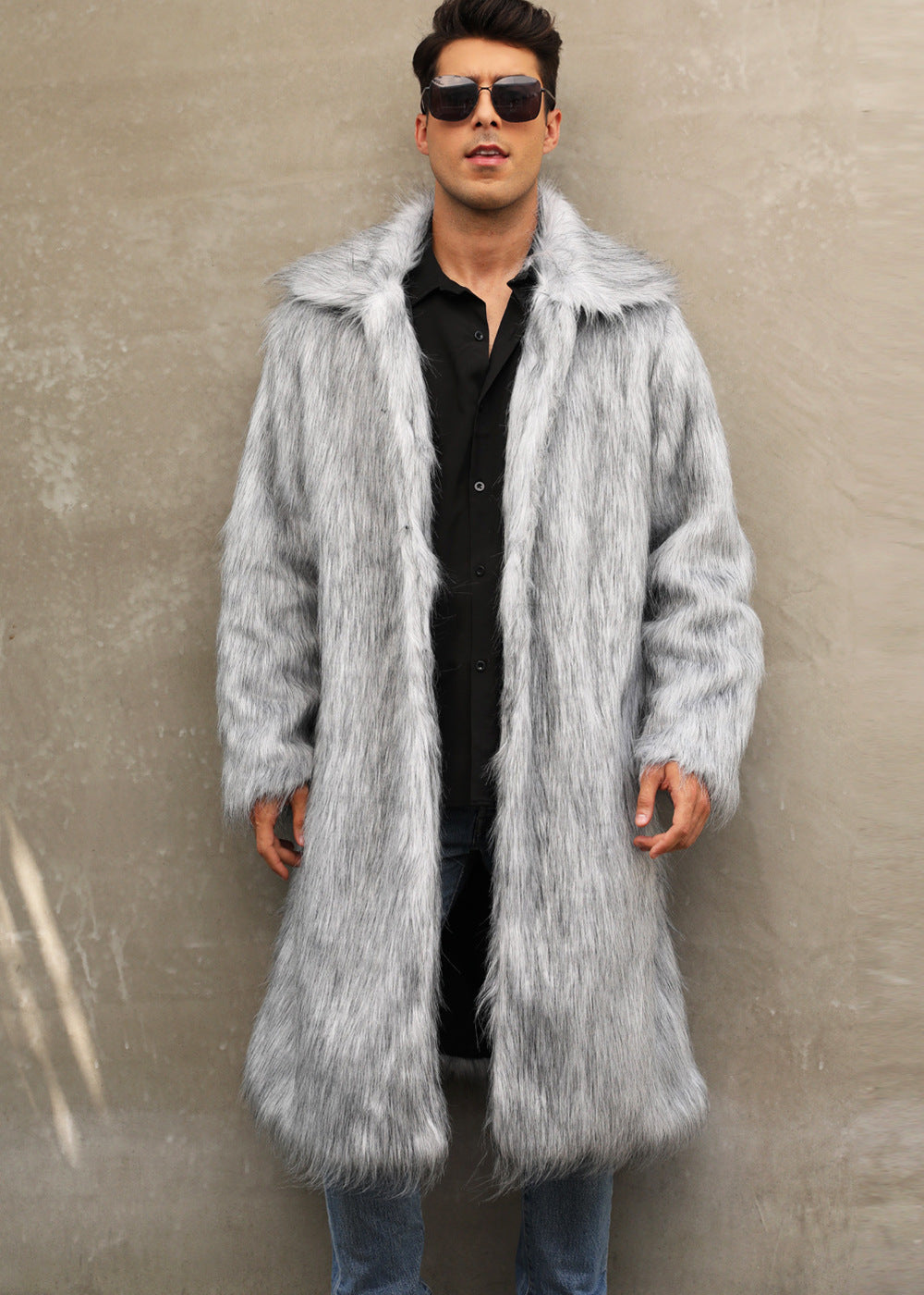 Mens Long Faux Fur Coat Mens Outerwear Warm And Cozy