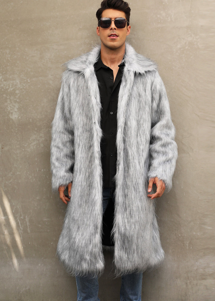 Mens Long Faux Fur Coat Mens Outerwear Warm And Cozy