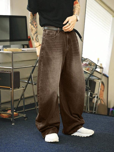 Men's Brown Washed Loose Flared Jeans