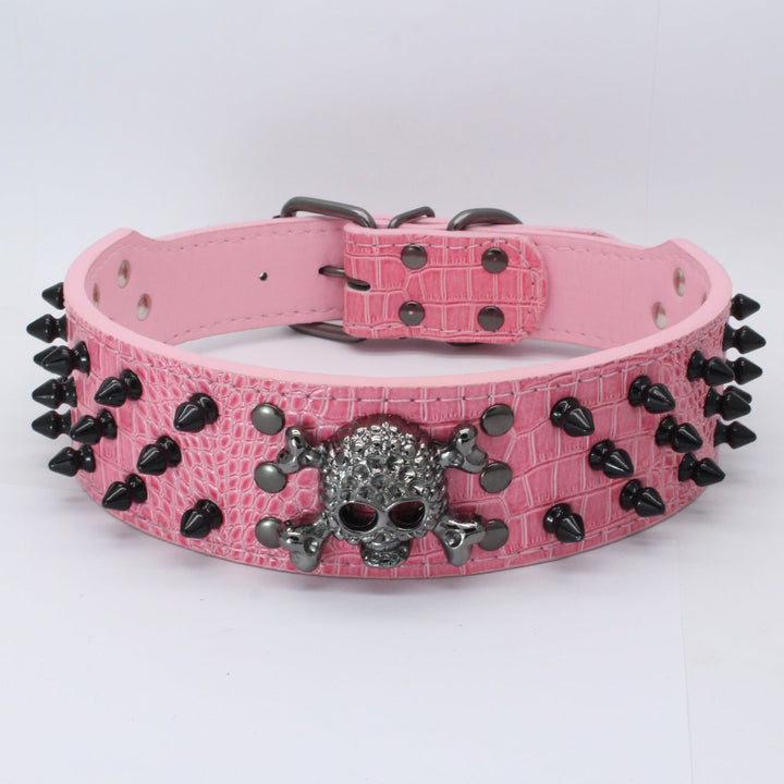 Black Skull Pet Collar with Round Head Nail for Dogs in Various Colors and Sizes