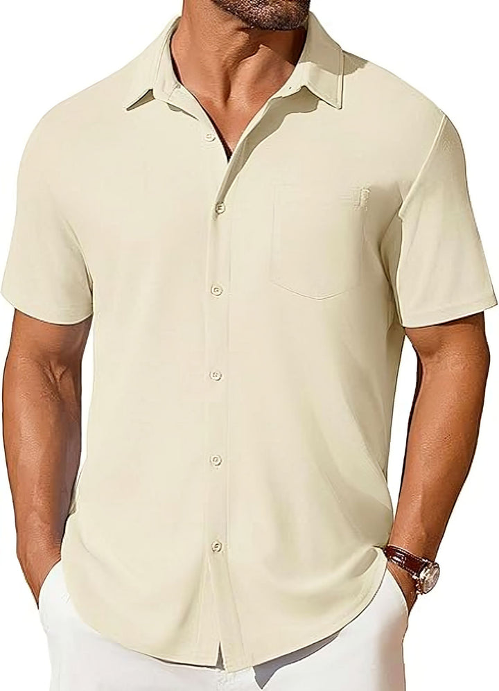 Mens Short-sleeve Button-up Wrinkle- And Crease-resistant Shirt