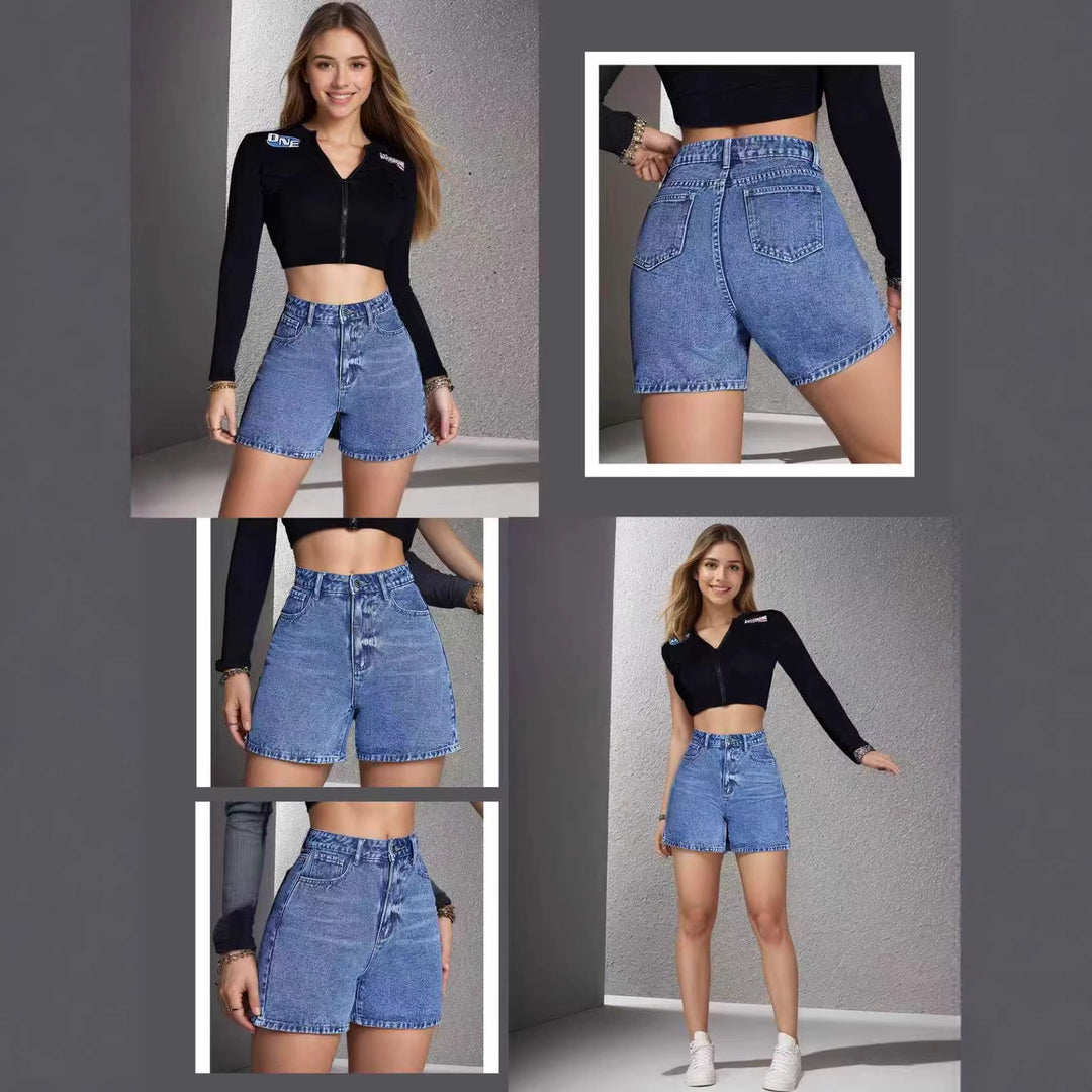 Distressed Vintage Non-stretch Denim Shorts