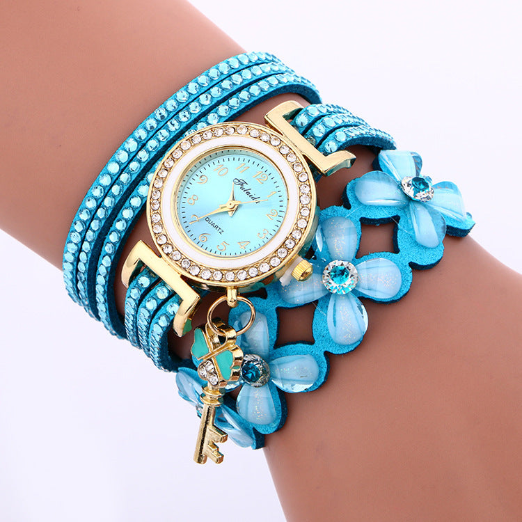 Gold crystal rhinestone bracelet watch with quartz movement and alloy case