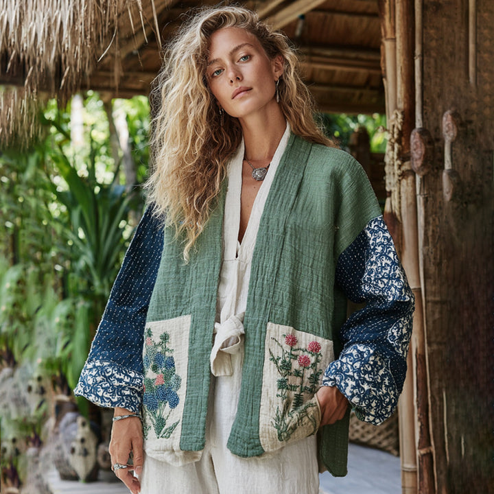 Linen Shawl-printed Buttonless Shirt Travel Ethnic-style Shawl