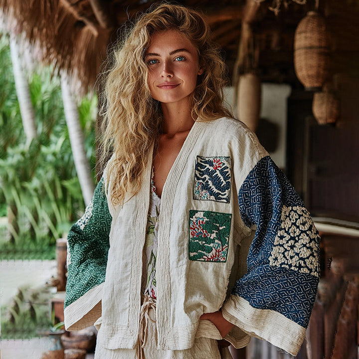 Linen Shawl-printed Buttonless Shirt Travel Ethnic-style Shawl