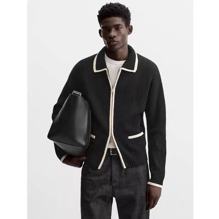 Contrast Color Fashion Zipper Sweater Men's Cardigan Jacket