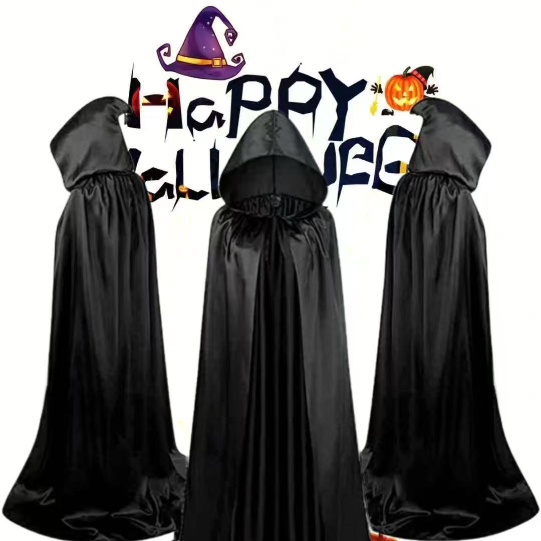 Halloween Costume Satin Black Grim Reaper Cloak Cape