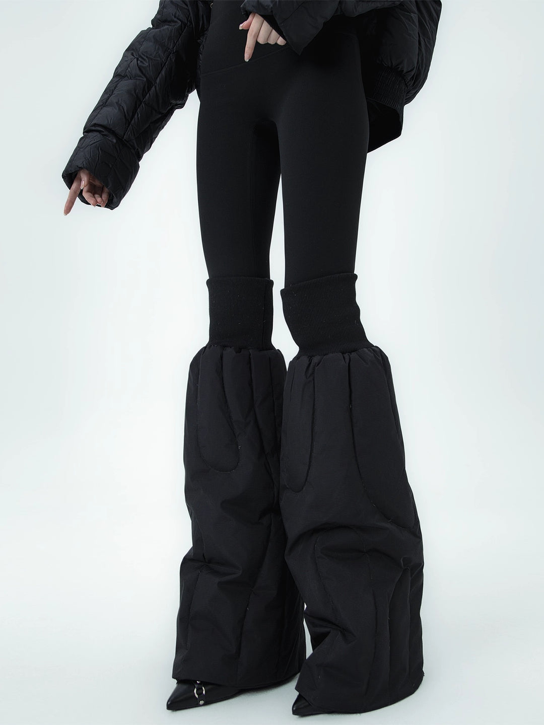 Black Down-filled Thick Warm Wide-leg Leg Warmers
