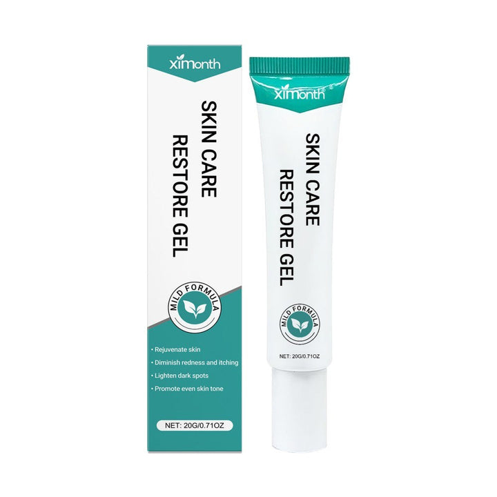 Skin Care Restore Gel tube with aloe and natural ingredients on white background
