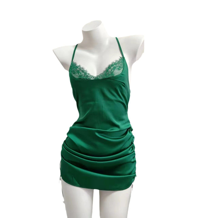 New Thin Sexy Ice-silk Pajamas With A Deep V-neck