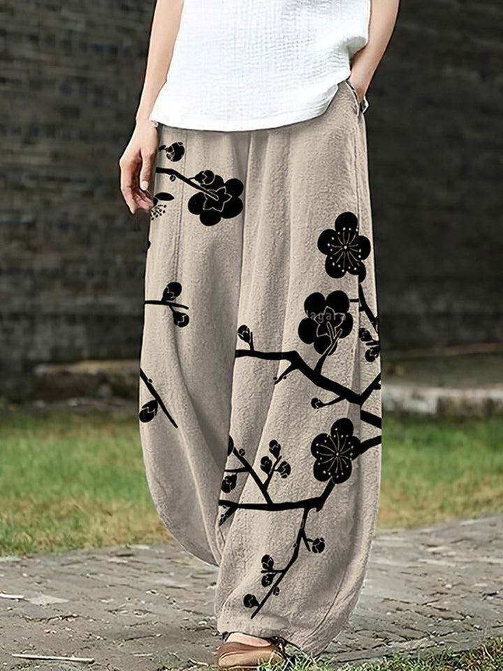 Womens Retro Artistic Floral Print Casual All-Match Pants