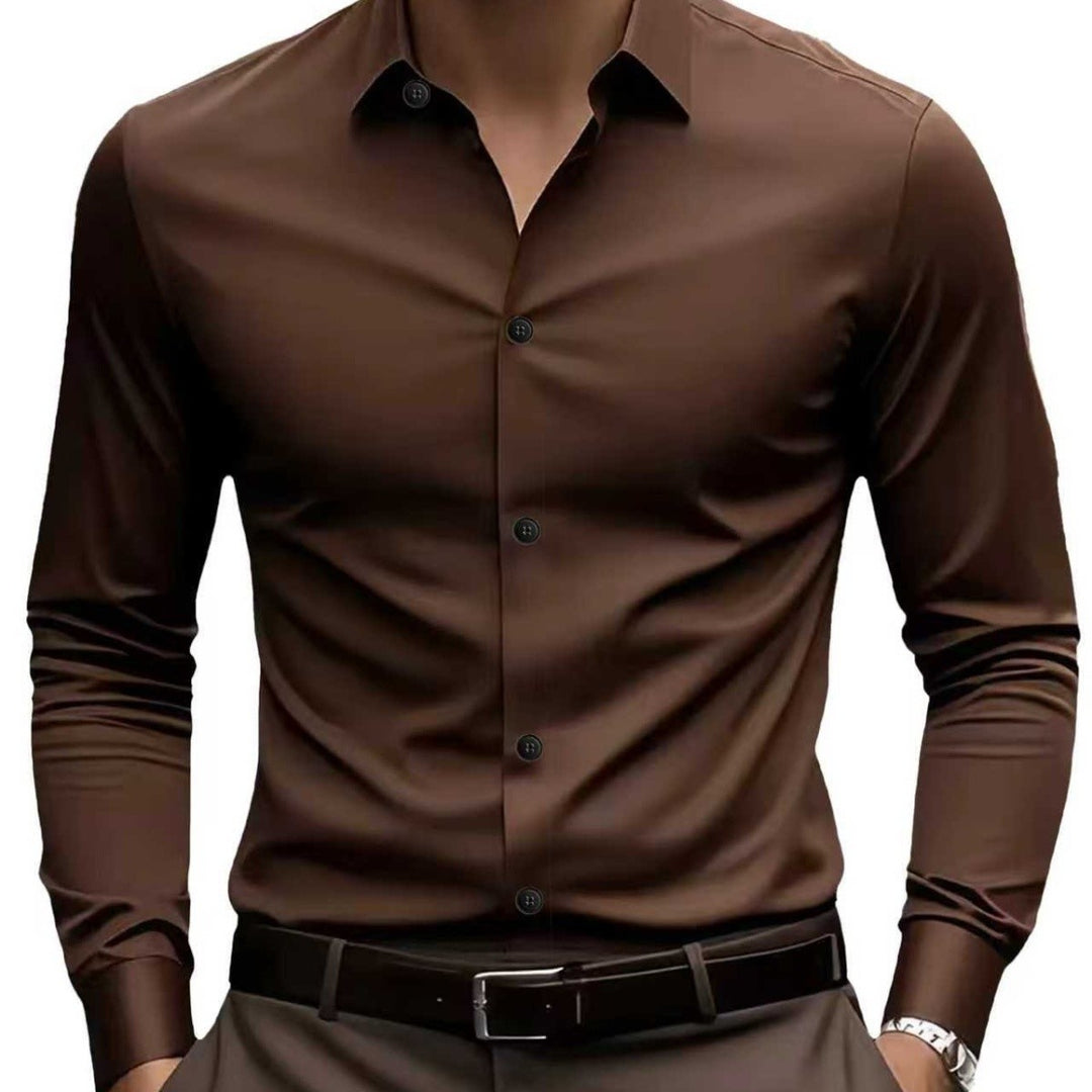 Men's Business Casual Suit Long Sleeve Inner Wear Brown Shirt
