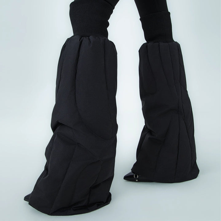 Black Down-filled Thick Warm Wide-leg Leg Warmers