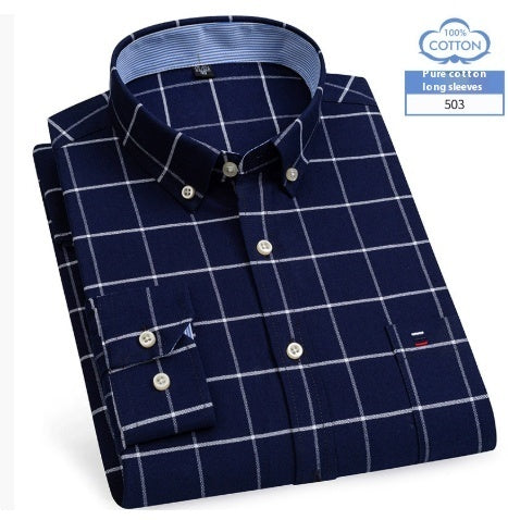 Middle-aged Men's Long Sleeve Pure Cotton Plaid Shirt