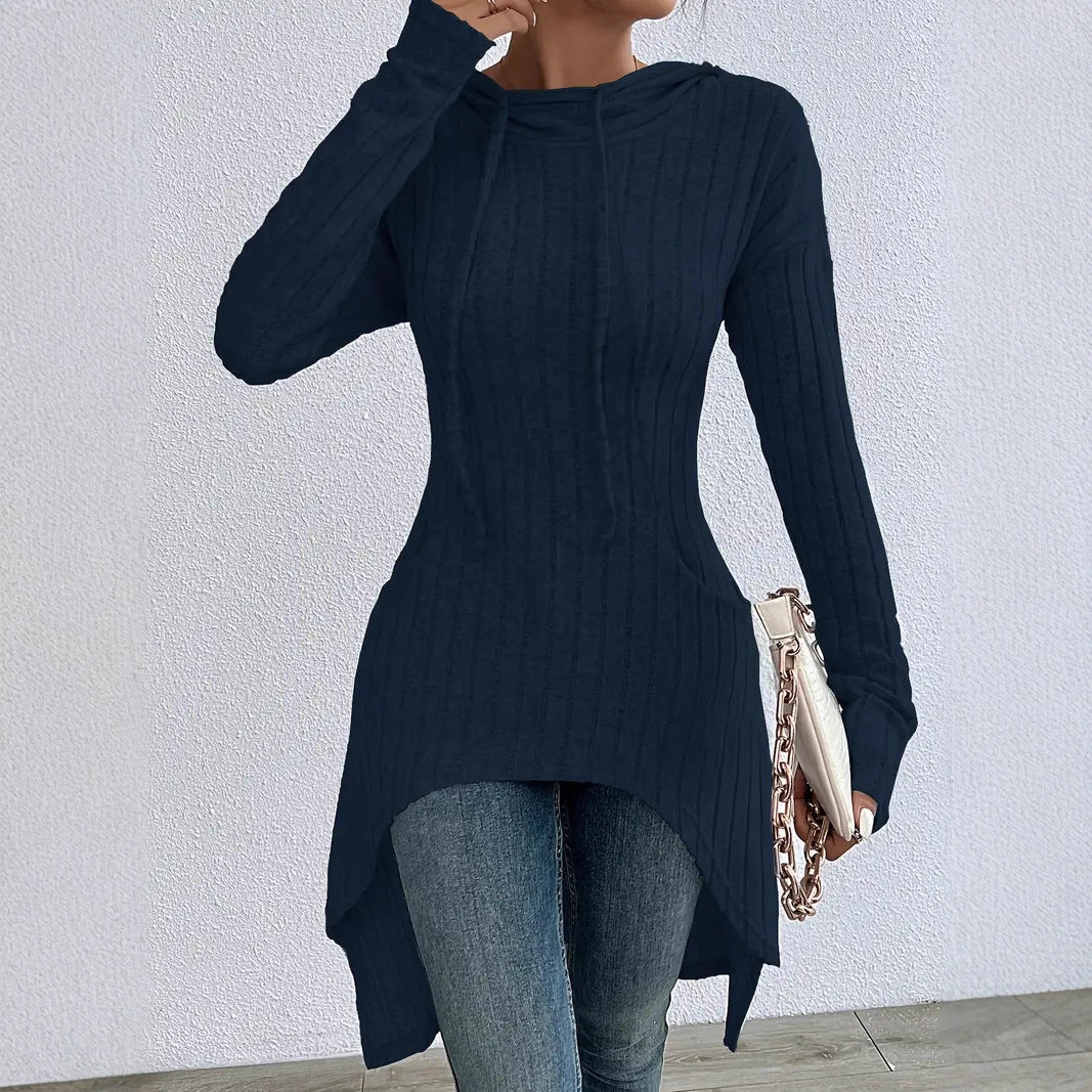 Irregular Mid-length Drawstring Long-sleeve Hoodie Jacket
