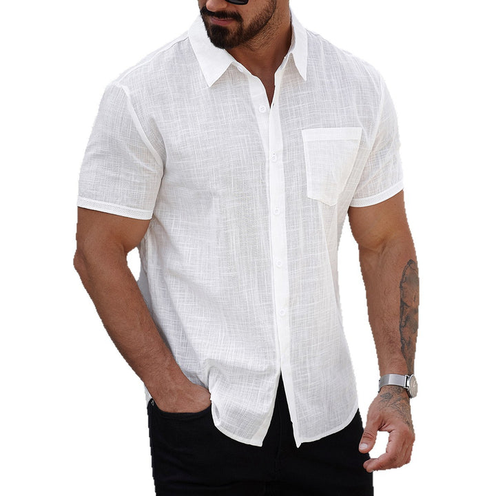 Mens Short-sleeve Cotton Shirt With A Pocket