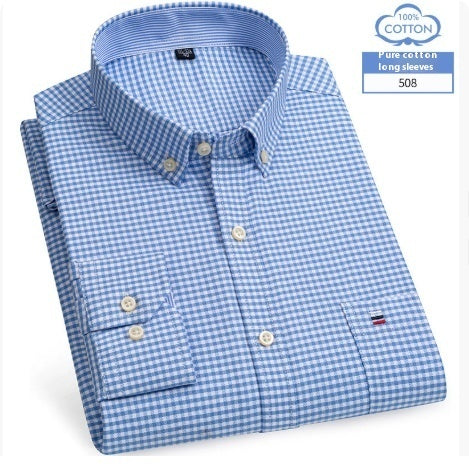 Middle-aged Men's Long Sleeve Pure Cotton Plaid Shirt