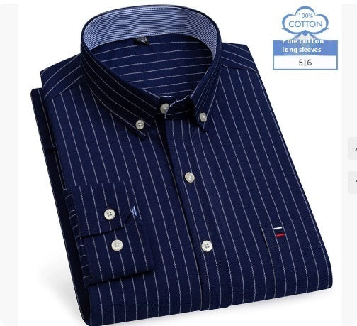 قميص رجالي متوسط ​​العمر بأكمام طويلة من القطن الخالص بنقشة مربعات