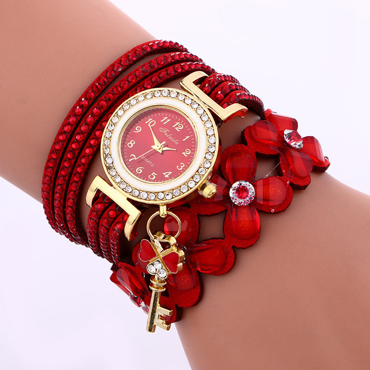 Gold crystal rhinestone bracelet watch with quartz movement and alloy case
