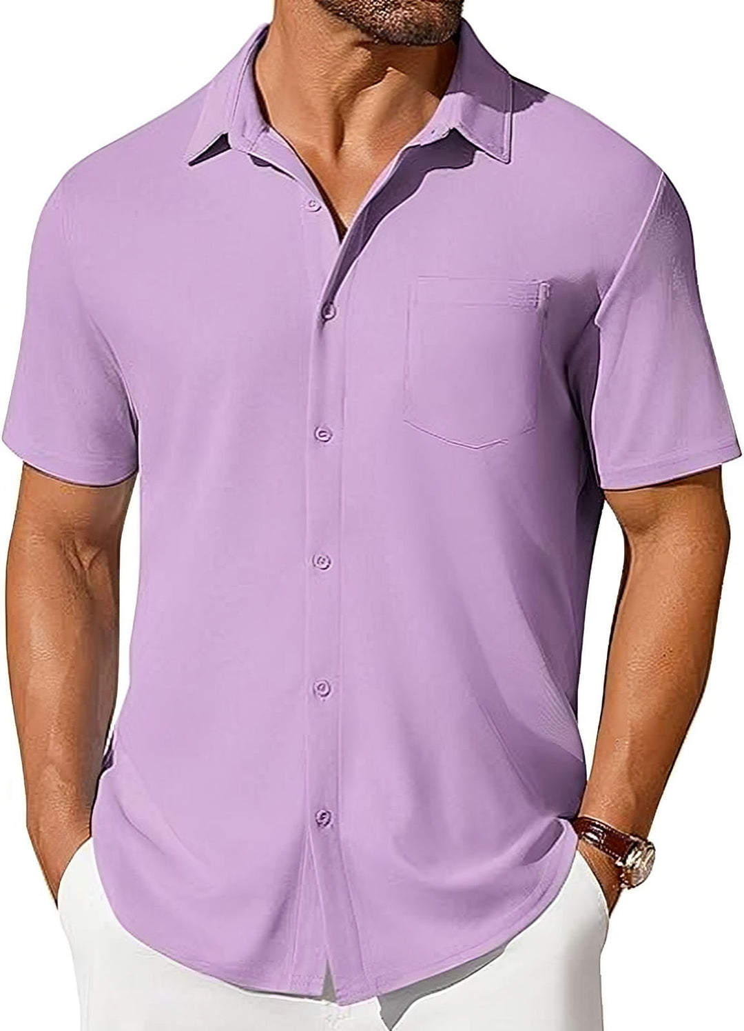 Mens Short-sleeve Button-up Wrinkle- And Crease-resistant Shirt
