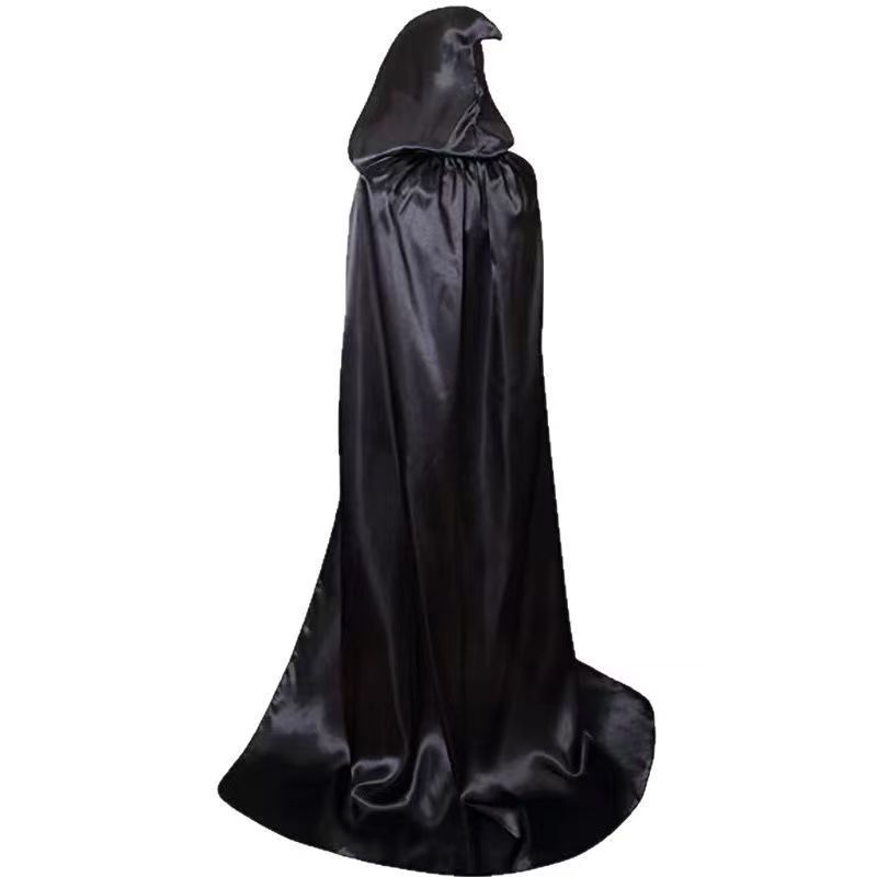Halloween Costume Satin Black Grim Reaper Cloak Cape