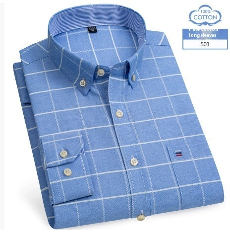 Middle-aged Men's Long Sleeve Pure Cotton Plaid Shirt