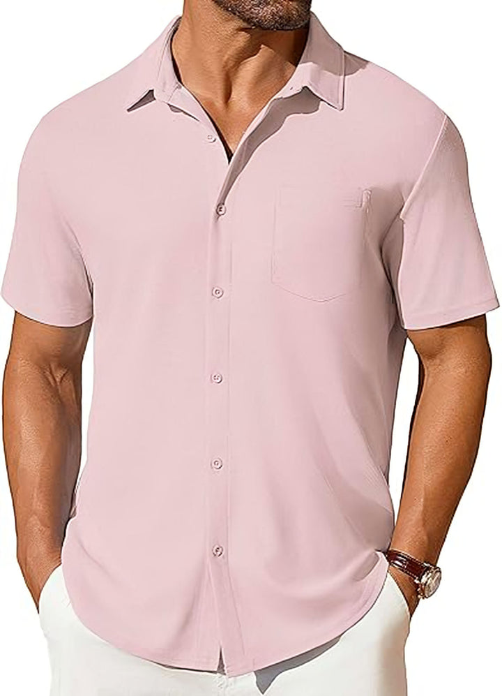 Mens Short-sleeve Button-up Wrinkle- And Crease-resistant Shirt