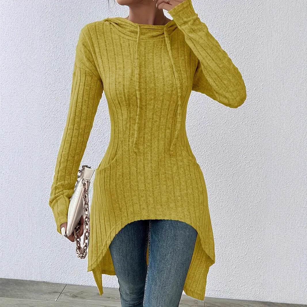 Irregular Mid-length Drawstring Long-sleeve Hoodie Jacket