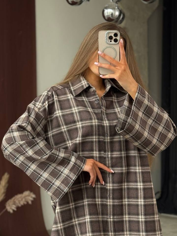 Womens Retro Plaid Shirt Jacket With Long Sleeves