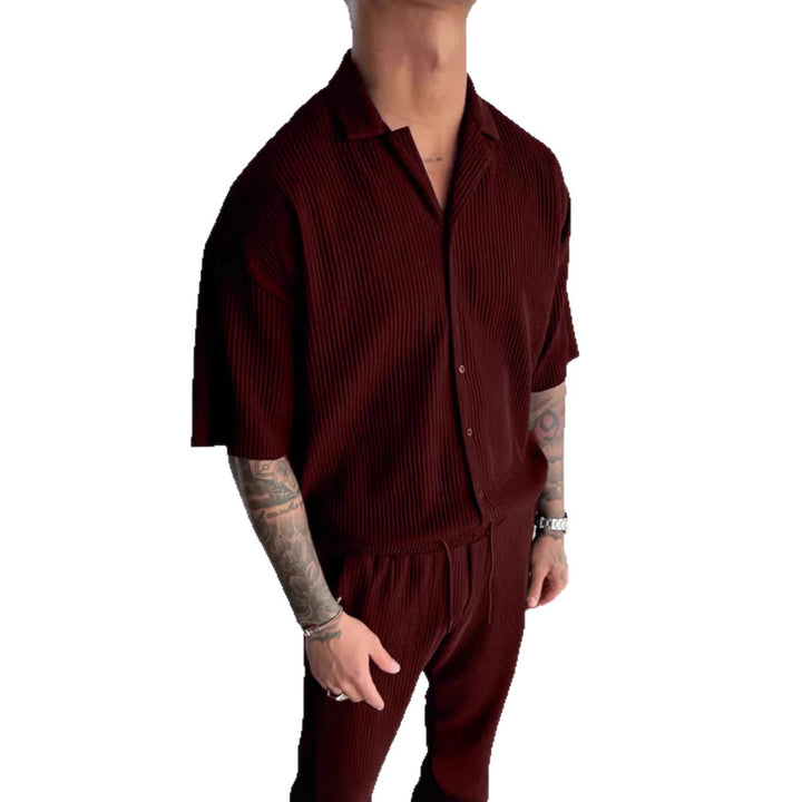 Mens Solid-Color Short-Sleeve Casual Cardigan Shirt