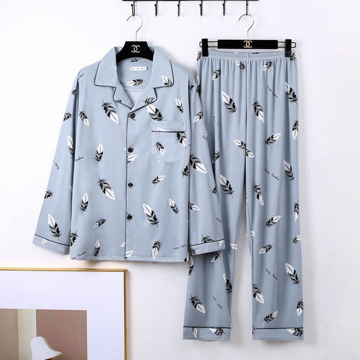 Men's spring pajamas long-sleeved cardigan homewear suit in various patterns and colors