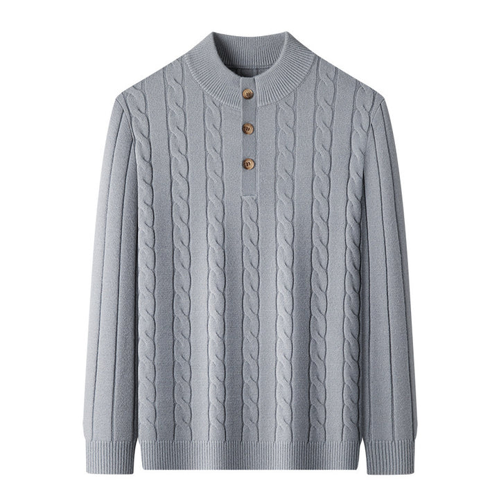 Half-height Henry Collar Button Twisted Sweater Thick Fashion Men's Knitwear