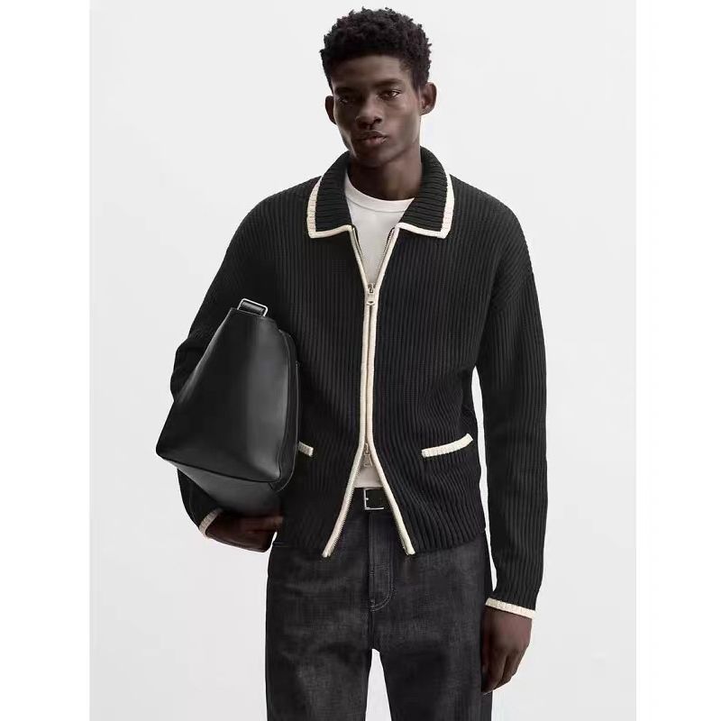 Contrast Color Fashion Zipper Sweater Men's Cardigan Jacket