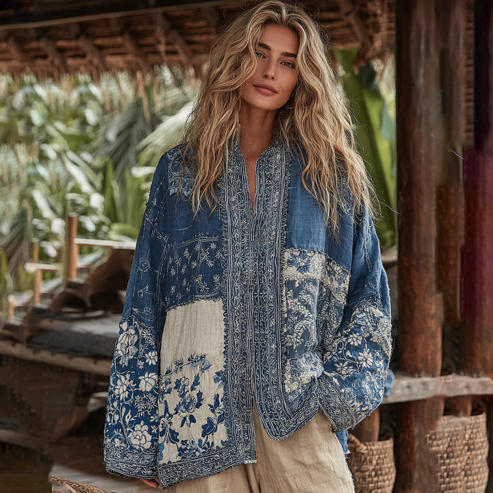 Linen Shawl-printed Buttonless Shirt Travel Ethnic-style Shawl